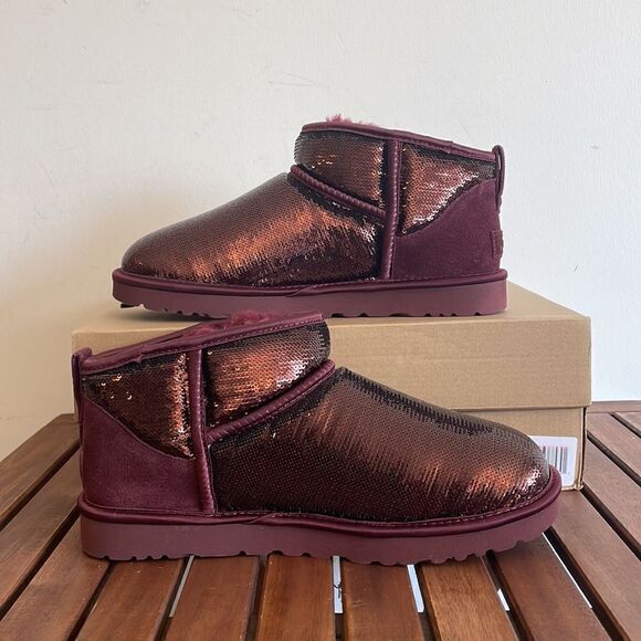 UGG Classic Ultra Mini Mirror Ball Sequins Boots Wild Grape US Women 11/UK9/EU42 - Picture 3 of 14